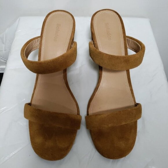 Soludos Suede Boho Festival Block Heels Slip On Ines Heel Walnut Womens Size 8.5 - Picture 2 of 6